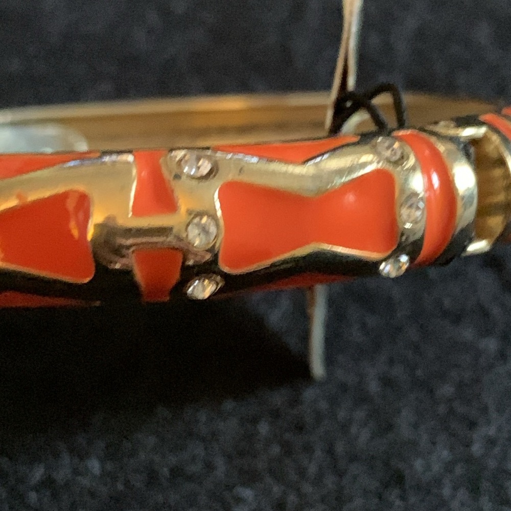 Sequin Orange Enamel and Crystal Hinged Bangle - Picture 7 of 10